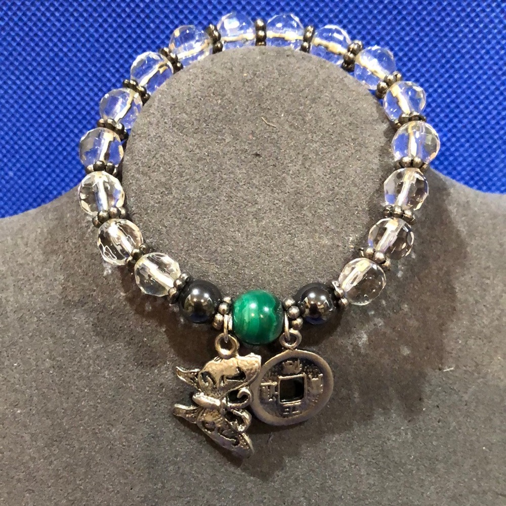 Multi color glass beaded stretch bracelet with charm accents -For a Small Wrist